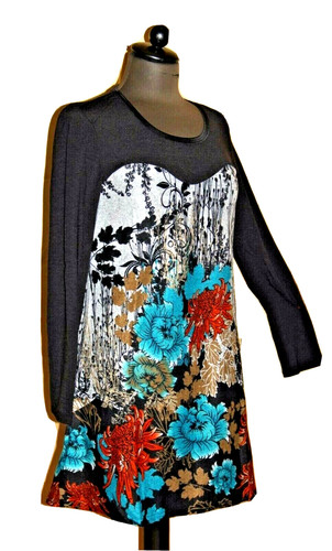Tunika bluse geblümt - bluse, schwarz