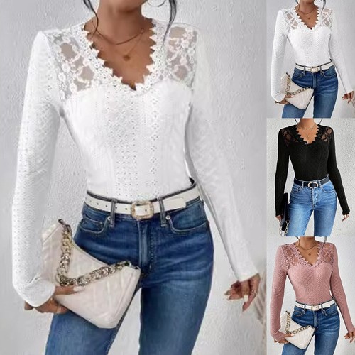 Damen spitze hohl bluse - spitze,