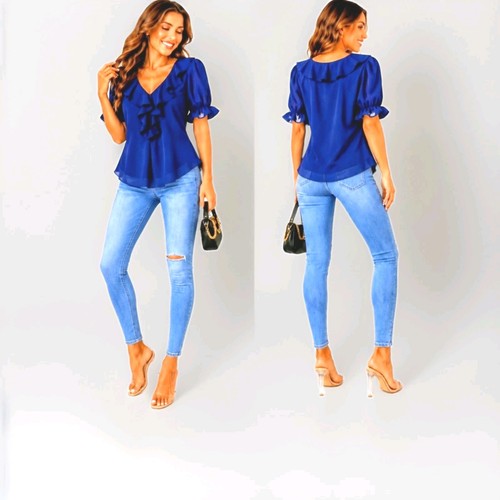 Damen bluse marineblau - damen, volant